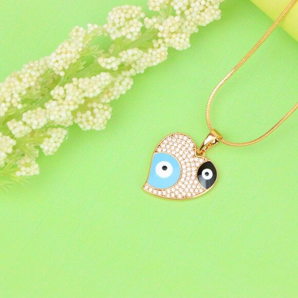 "Heart Evil Eye Rose Gold Pendant with Crystal Pave Design, XPPT1411 - Picture 13 of 13